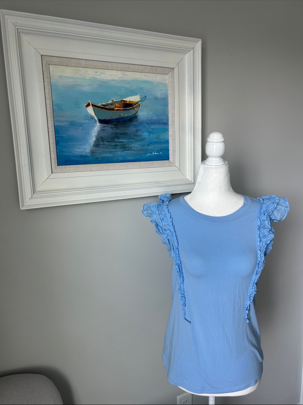 LC Lauren Conrad Light Blue Ruffle Sleeve Tank